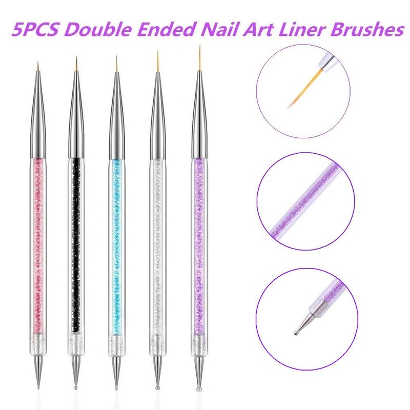 FULINJOY 5 Pcs Nail Art Liner Brushes, Dual-ended Nail Art