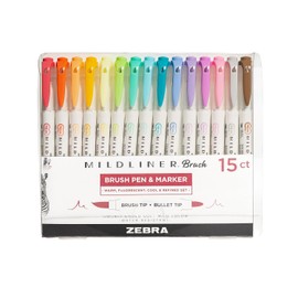 Zebra - Mildliner Brush Pincel De Punta Fina Y Pincel/Plumon Colores Variados 15 Piezas México