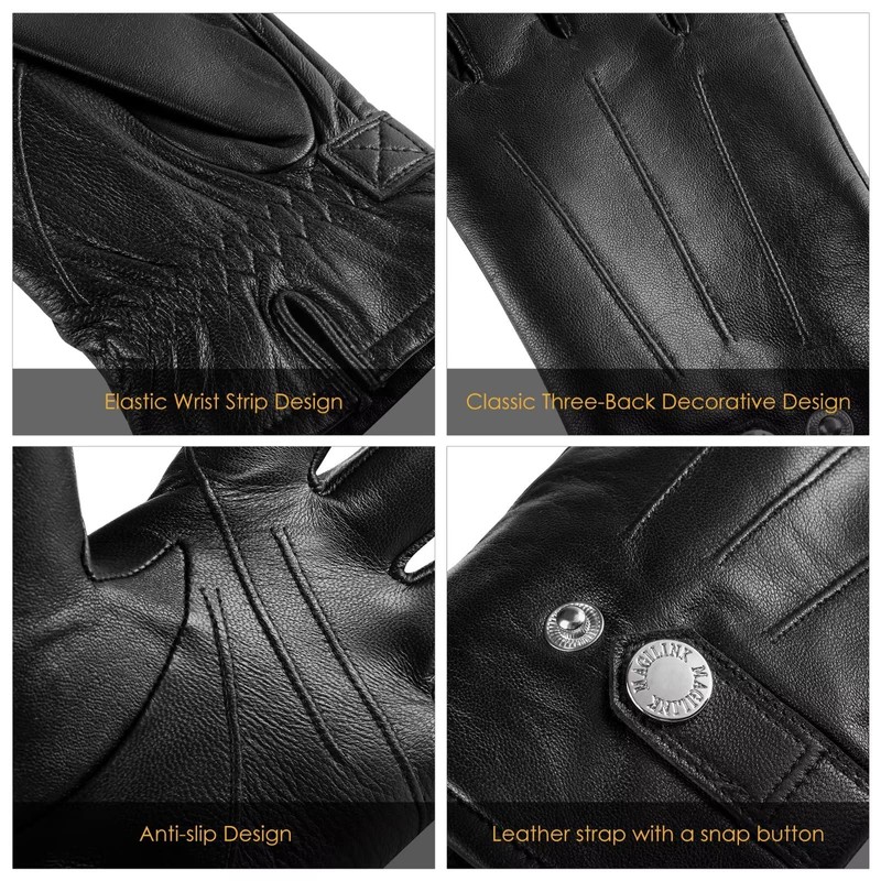 MAGILINK Genuine Sheepskin Leather Gloves for Men, Winter Warm Thinsulate