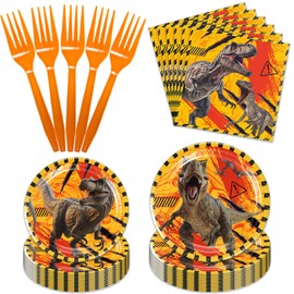 96Pack Jurassic-Dinosaur Paper Plates and Napkins Sets, Tyrannosaurus rex Party Decorations Plates Supplies Tableware for Kids