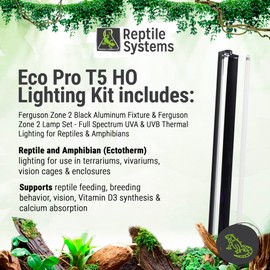 Reptile Systems - Eco T5 High Output Lighting Kit - Dual Reflector Fixture & Ferguson Zone 2 Lamp 6% - Full Spectrum UVA & UVB Amphibian & Reptile Lighting - 34.25 Inch Fixture - 39 Watts