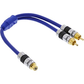 InLine® RCA Y cable, InLine® Premium, golden contacts, 1x RCA F to 2x RCA M, 0.25m