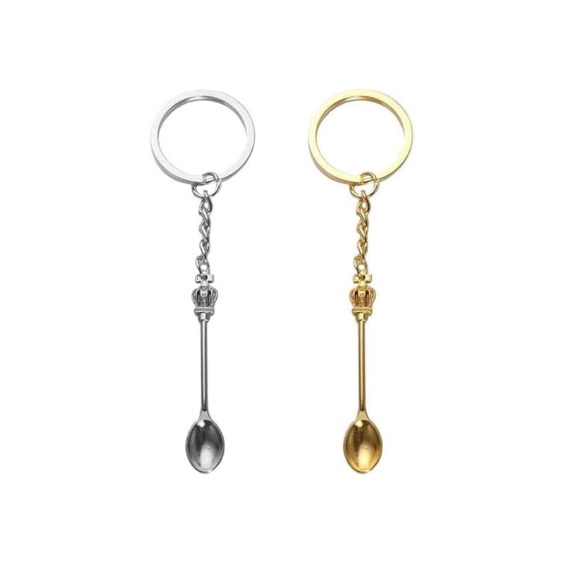 Rosojodg Silver Mini Crown Spoon Keychain, Key Ring Christmas Kitchen