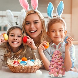 VIVIANYO HD 2024 Newly Lighted Easter Bunny Ceramic Tabletop Tree 9.6inch Pre-Lit Rabbit Figurines with Colorful Lamp Beads and Bunny Ear Top Spring Easter Holiday Decor Gifts (Pink)