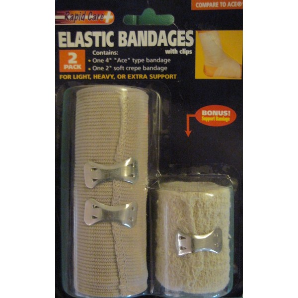 Rapid Care First Aid 80028B 4" Elastic Bandage with Bonus 2" Support Bandage , Beige