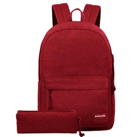 SUPACOOL Lightweight Casual Laptop Backpack & Pencil Pouch, School Backpack with USB Charging Port for Men and Women, Bookbag for Boys and Girld, Work Backpack(Garnet set)