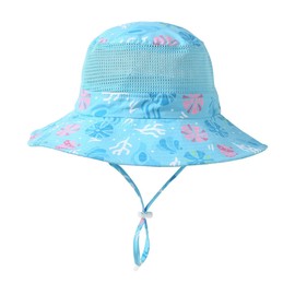 Magracy Baby Toddler Children Adjustable Sun Protection Hat UPF 50+ Boys Girls Mesh Bucket Hat Foldable, Sea blossom