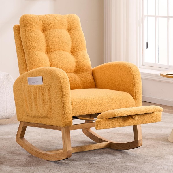 NIOIIKIT Nursery Rocking Chair, Teddy Upholstered Glider Chair with Footrest,