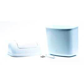 Camco RV Cabinet Mount Trash Can | Ideal for Tight Spaces in RVs, Boats, Dorms, Kitchens, Bathrooms, Laundry Rooms, and More | Spring-Top Lid | 3-Quart, White (43961)