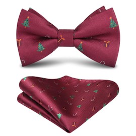 HISDERN Christmas Bow Tie and Pocket Square Set Xmas Bowtie Pre Tied with Handkerchief with Christmas Tree for Gift Party