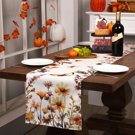 Heirloom Haven Fall Floral Table Runner 13x72 Inch,Butterfly Plants Leaves Seasonal Holiday Kitchen Dining Tabletop Runner for Home Indoor Farmhouse Decoration