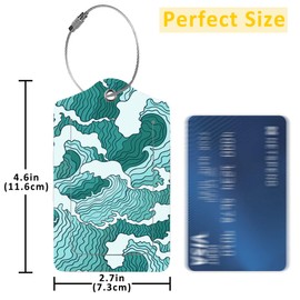 EOBKLAX 2 Pack Luggage Tag for Suitcase,Japanese Abstract Wave PU Leather Suitcase Tags Identifiers with Privacy Name Address Labels and Durable Steel Loop for Women Men Travel