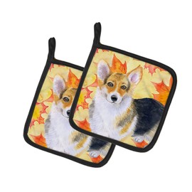 Caroline's Treasures BB9903PTHD Pembroke Corgi Fall Pair of Pot Holders, Yellow Kitchen Heat Resistant Pot Holders Sets Oven Hot Pads for Cooking Baking BBQ, 7 1/2 x 7 1/2