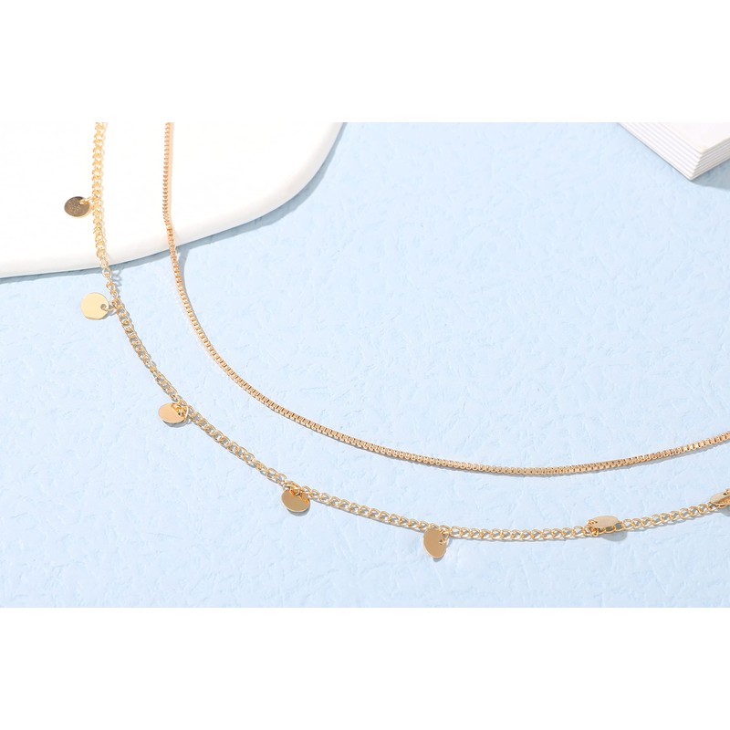 Chaioe Boho Double Belly Chain Gold Sequins Waist Chain Beads