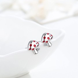 Mushroom Earrings 925 Sterling Silver Mushroom Stud Earrings Cubic Zirconia Mushroom Jewelry Gift for Women Hypoallergenic Earrings for Sensitive Ears