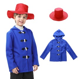 Suffolly Suffolly World Book Day Costumes Bear Costume Kids Blue Duffle Coat and Red Hat Bear Costume Kids Fancy Dress Book Week Costume for Kids Boys Girls