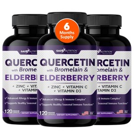 GADE NUTRITION BOOST YOUR HEALTH Gade Nutrition Quercetin with Bromelain & Elderberry | Quercetin with Vitamin C and Zinc | Zinc Quercetin 500mg with Vitamin D3 | Daily Immune Support Supplement - 6 Months Supply