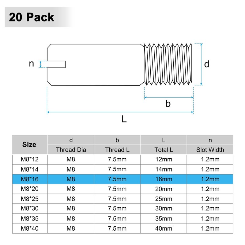 M METERXITY 20-Pack M8 x 16mm Slotted Cylindrical Pin Dowel,