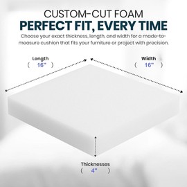 Coaseb 3-Pack of 4" x 16" x 16" Square High Density Upholstery Foam (Chair Cushion Square Foam for Dining Chairs, Wheelchair Seat Cushion Replacement)