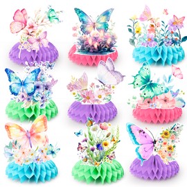 Butterfly Honeycomb Centrepiece, 9 Pieces Butterfly Honeycomb Decorations Butterfly Party Honeycomb Centrepieces Butterfly Paper Honeycomb Table Decoration for Butterfly Birthday Decoration & Party