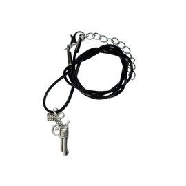 Miniblings Revolver Chain Necklace Western Cowboy Cowgirl Sheriff Colt Pistol Handmade Fashion Jewellery Leather Chain, Metal, not known
