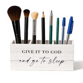 Evcprz Give It to God and Go to Sleep Christian Toothbrush Makeup Brush Holder Organizer and Storage for Bathroom Vanity Accessories, Faith Based Gifts, Religious Scripture Pen Pencil Holder for Desk