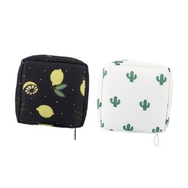 BIUDECO 2pcs Sanitary Pad Bags Stylish Handbag for Women Portable Coin and Cosmetic Storage Pouch Fashionable Cactus Lemon Design for Travel and Daily Use