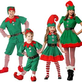 Disfraz Duende Navidad, Disfraz de Elfo de Navidad para Niño y Niñas, Traje Navideño Carnaval y Cosplay Disfraz de Duende de Papá Noel Ayudante (Niñas, 120CM)