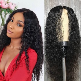 Deep Wave Lace Front Wigs Human Hair 13x4 Curly Wig Human Hair 26 Inch 180% Density Natural Black HD Transparent Lace Front Wigs Human Hair Glueless Pre Plucked Deep Wave Wig for Women