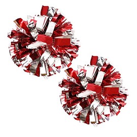 Fancy Pumpkin 1 Pair Team Sport Cheerleading Poms Match Pom Plastic Ring Pompoms Silver + Red