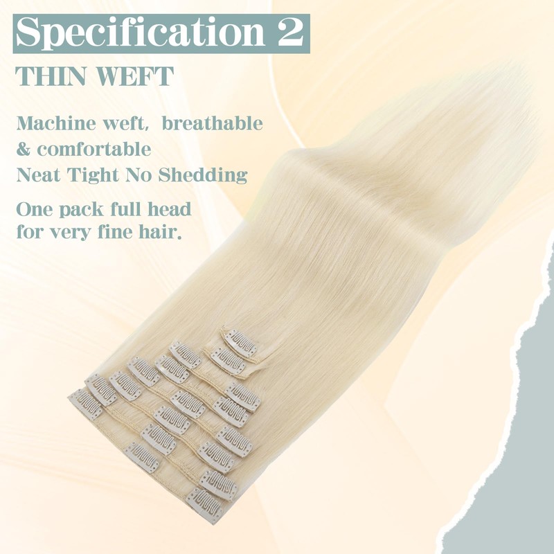 S-noilite Clip in Hair Extensions Human Hair Platinum Blonde, 18