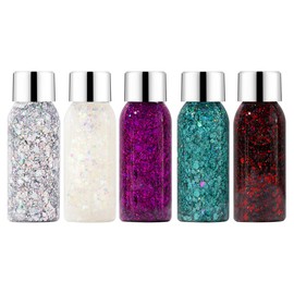 Namvo 5 Bottles Coloured Broken Diamond Effect Festive Party Makeup Powder Sequin Glitter Gel for Face Lips Eyeshadow Art Nails Colour Decoration