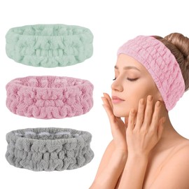 Spa Gesicht Stirnband, 3 Stück, Coral Fleece Makeup Haarbänder Elastic, Cosmetic Stirnband Breitkrempe Korallenvlies, Haarband Handgelenk Schweißband Kosmetik Haarreif, für Dusche Hautpflege Sport