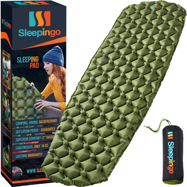 Sleepingo Large Sleeping Pad for Camping - Ultralight Sleeping Mat for Camping, Backpacking, Hiking - Lightweight, Inflatable & Compact Camping Air Mattress - Backpacking Sleeping Pad - Sleep Pad