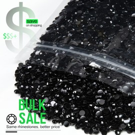 qiipii - 10500 diamantes de imitación de resina negra de 5 mm para elaborar piedras de resina de gelatina de color negro puro, con parte trasera plana, gran masaje, SS20, sin refijar, diamantes negros