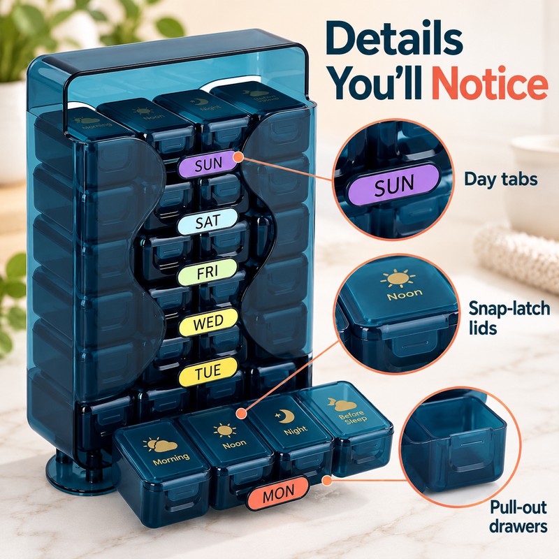 Weekly Pill Organizer 4 Times a Day – 28 Compartment
