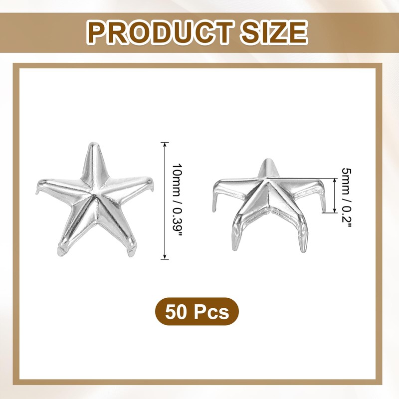 sourcing map 50Pcs Metal Star Studs Claw, 10mm 5-Claw Punk