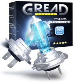 Gread - H7 Car Lamp H7 12V 55W - Super White - Front Headlight 8500 K E-Certification Registration Free - Xenon Look - Pack of 2