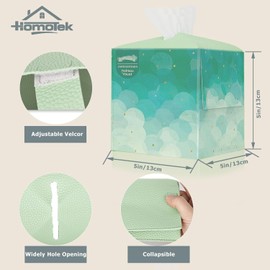 HOMOTEK 1 Pack Tissue Box Cover, Square PU Leather Tissue Holder, Decorative Facial Tissue Cube Paper Organizer Dispenser for Bathroom, Night Stands, Desk, Car 5X5X5'' - Mint Green, Pebble Grain