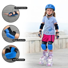 Nattork Knee Pads, Elbow Pads & Wrist Guards for Adult, 6 in 1 Protective Gear Set for Skateboard, Roller Skate, Inline Skates, Cycling and Scooter- Multi Sport Pads Set for Boys, Girls-Blue(Small)
