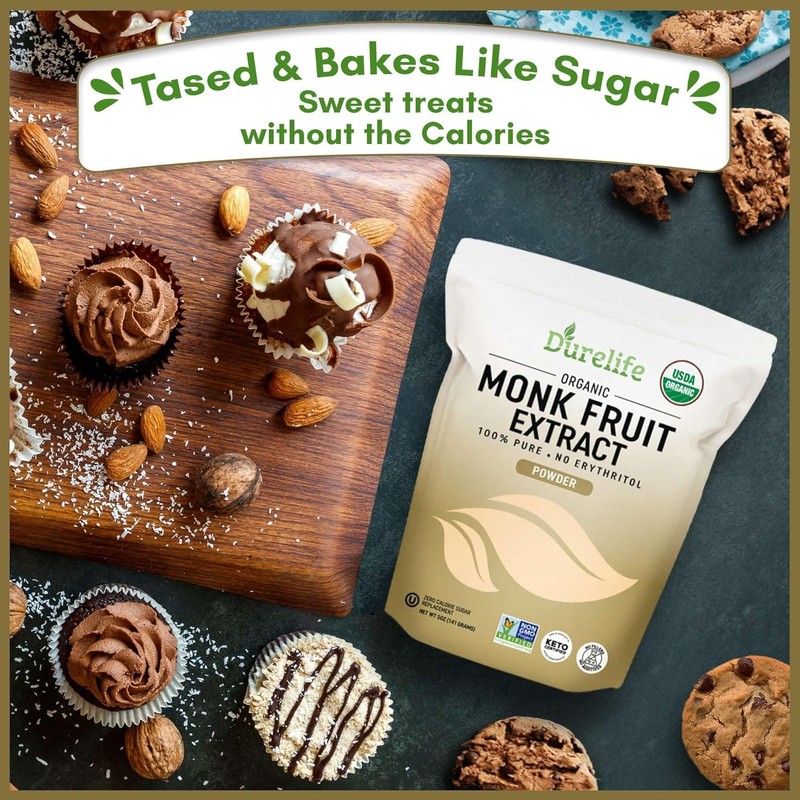Durelife Organic 100% Pure Monk Fruit sweetener, No Erythritol, Monkfruit