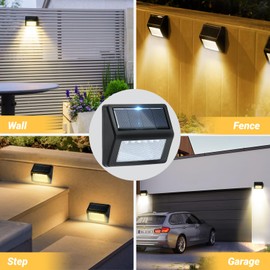 Bright Solar Fence Lights, 12 Pack Outdoor Step Lights, IP65 Waterproof, 3000K Warm-White, Dusk to Dawn Outdoor Lighting with 6 LED for Wall, Garage, Patio, Exterior, Porch