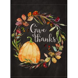 Fall Pumpkin Give Thanks Wreath Garden Flag Double Sided, Autumn Thanksgiving Holiday Harvest Yard Outdoor Decoration 12.5x18 Inch