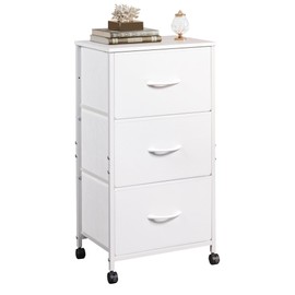 WLIVE Dresser with 3 Drawers, Fabric Nightstand, Cabinet with Wheels, Organizer Storage Dresser for Bedroom, Office, Entryway, Closets, Sturdy Steel Frame, Wood Top, Easy Pull Handle, White