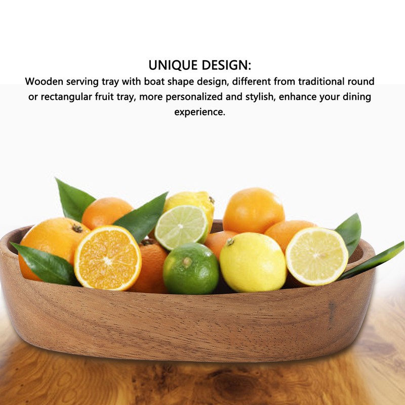 Wooden Serving Tray Easy Cleaning Boat Shape Wooden Food Plate