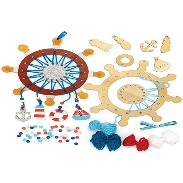 Baker Ross AT902 Seaside Wooden Dreamcatcher Kits - Pack of 4, Woodcrafts for Kids to Design, Paint, Decorate and Then Use