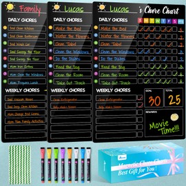 Magnetic Chore Chart for Kids with 8 Markers,3 Pack 8"x12" Dry Erase Chore Chart for Multiple Kids, Behavior Chart for Kid at Home, Responsibility Chart for Children/Teens/Adults, Black Chore Board