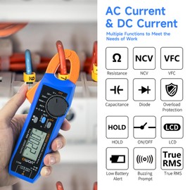 OWON CM2100 Mini Digital Clamp Meter 20000 Counts Handheld True RMS AC/DC Current and Voltage Test with VFC Overload Protection Resistance Capacitance Tester, 600V 100A NCV