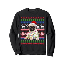 Santa Pug Christmas Light-Pug Ugly Christmas Sweater Sweatshirt, black