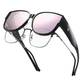 DUCO 8961 Over Sunglasses, Over Sunglasses, Glasses, Polarized Lenses, Large Size, UV400, UV Protection, Unisex, For Large Faces, multicolor (black / pink)